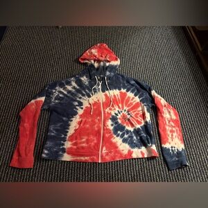 Old Navy Women’s Red Blue Tie Dye Full Zip Up Hoodie Size Large Juniors